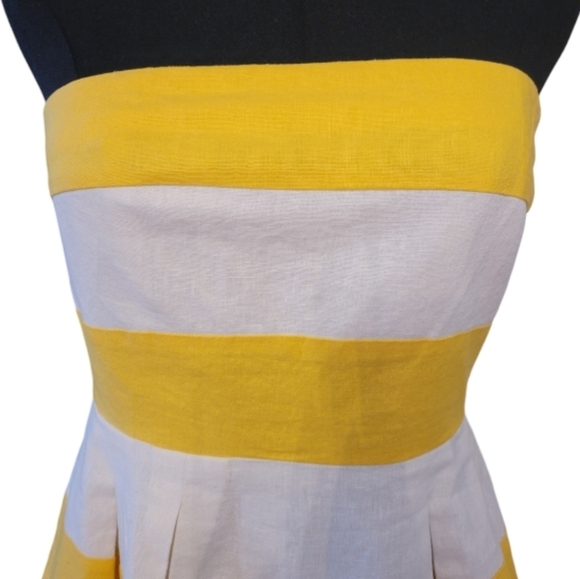 LOFT Yellow Strapless Striped Linen Dress Size 2 - Picture 3 of 6